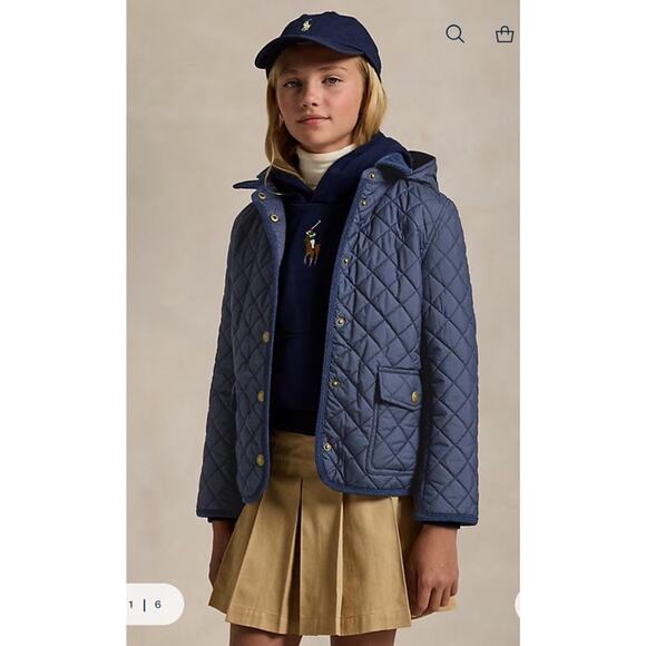 Polo Ralph Lauren Quilted Barn Jacket Navy Blue Girls Sz 8/10 NWT $135 - Picture 1 of 16